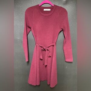 Chic Long Sleeve Knit Dress in Burgundy